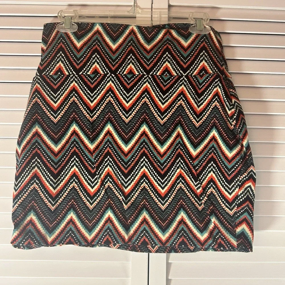 Lily Rose Mini Skirt XL Tribal BodyCon  Boho Chic Pencil Folded Waist Stretchy